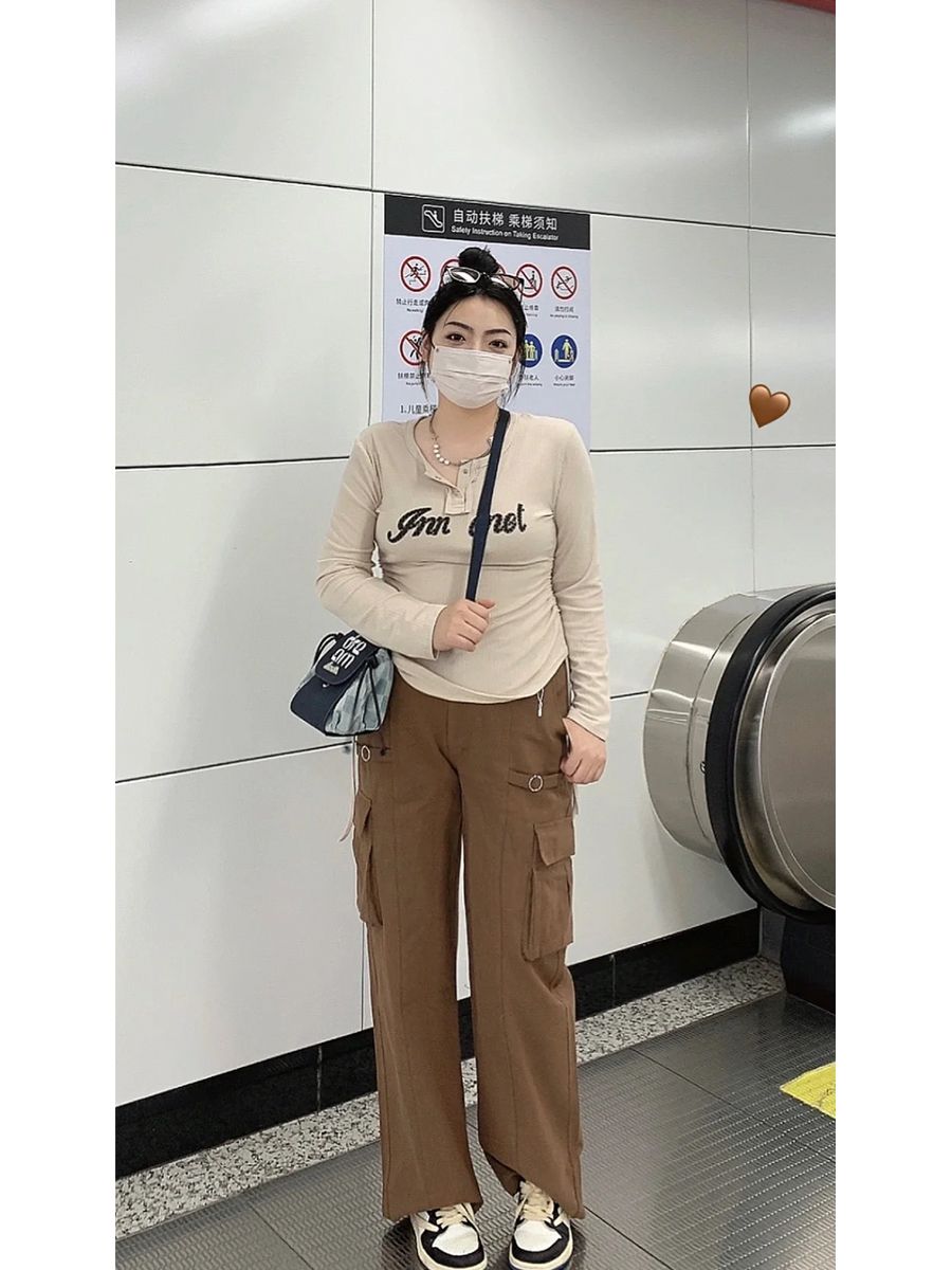 大碼女裝正肩t恤女秋季新款美式復古印花氣質顯瘦長袖上衣女修身