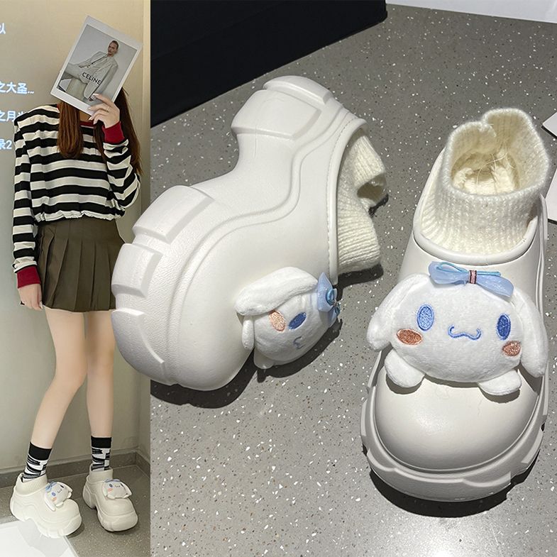 Nai Hu Hu Ba Toe Shoes Women's Outer Wear 2023 Autumn and Winter New Waterproof Home Thick Sole Non-Slip Bow Bag Heel Slippers