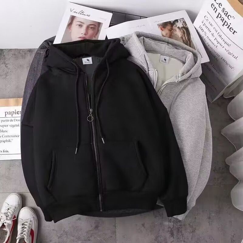 Autunno e inverno grande maglione solido cardigan da uomo e da donna con cerniera felpa con cappuccio peluche studente Top Sports edizione coreana_voghion.com