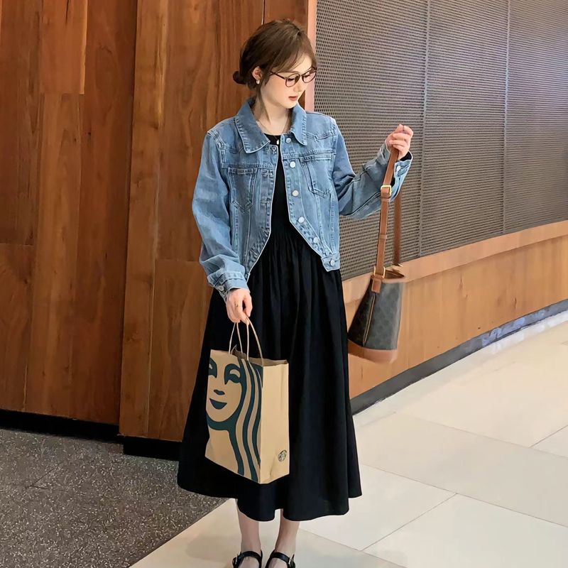 Short denim jacket for small people, spring and autumn new style, casual, versatile, casual, versatile, high-end, retro denim tops