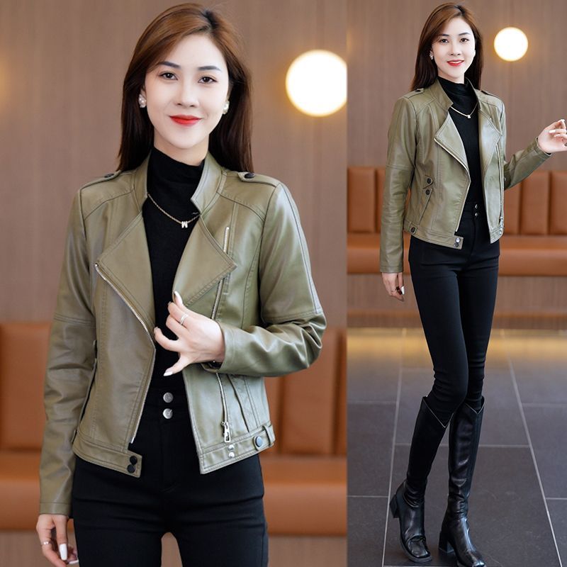 Short leather jacket for women 2023 new style, versatile, fashionable, washed leather motorcycle jacket tops, women's jackets