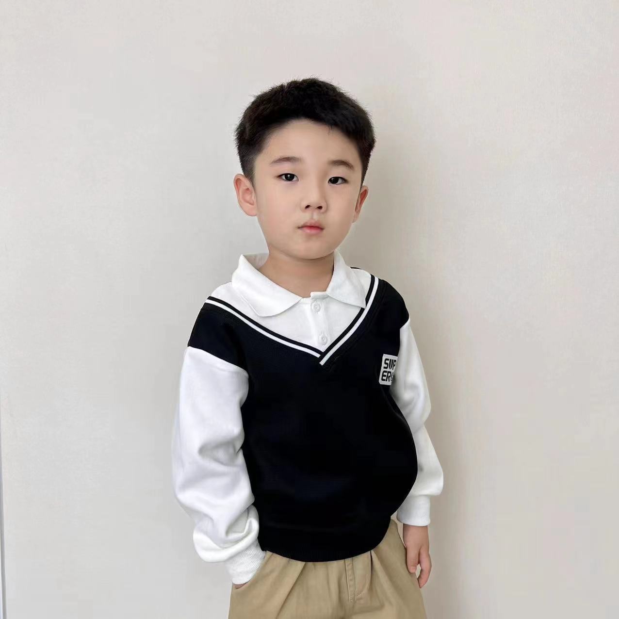 British style boys' sweatshirts autumn new clothes gentlemen children's POLO shirts baby spring and autumn holiday two-piece clothes