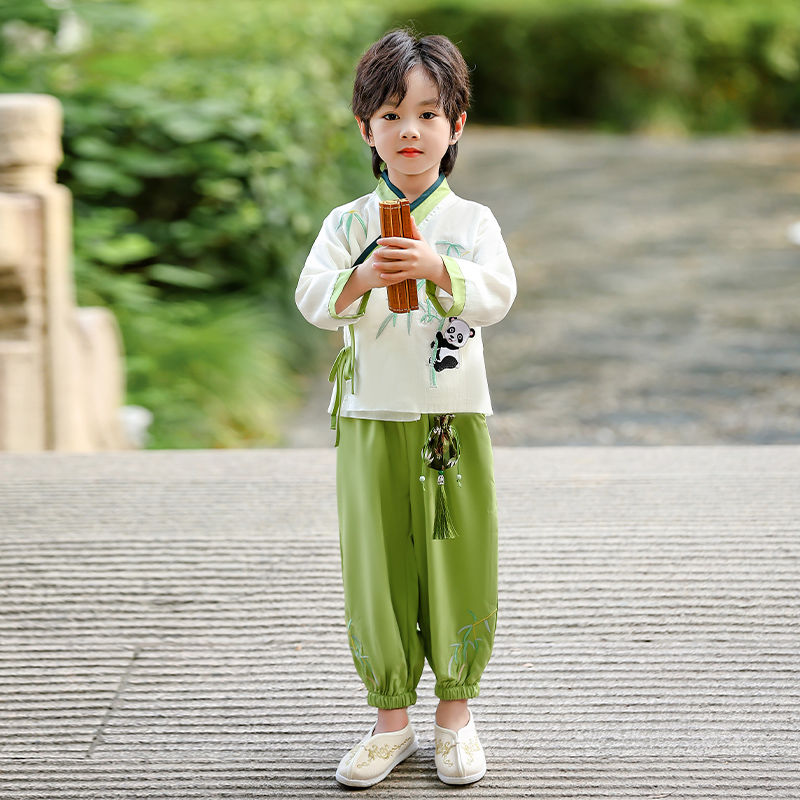 国庆男女童汉服中国风唐装儿童节竹报平安国学演出服学生运动班服