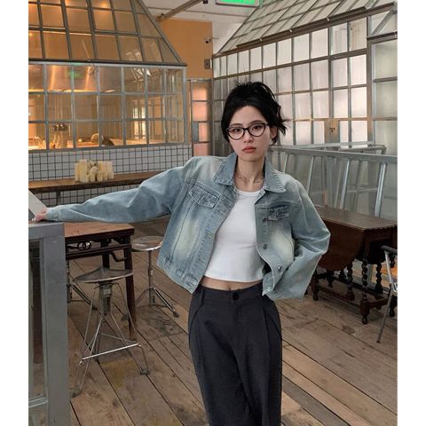 美式酷辣牛仔短外套韓版寬鬆水洗小個子女秋ins復古時尚氣質上衣