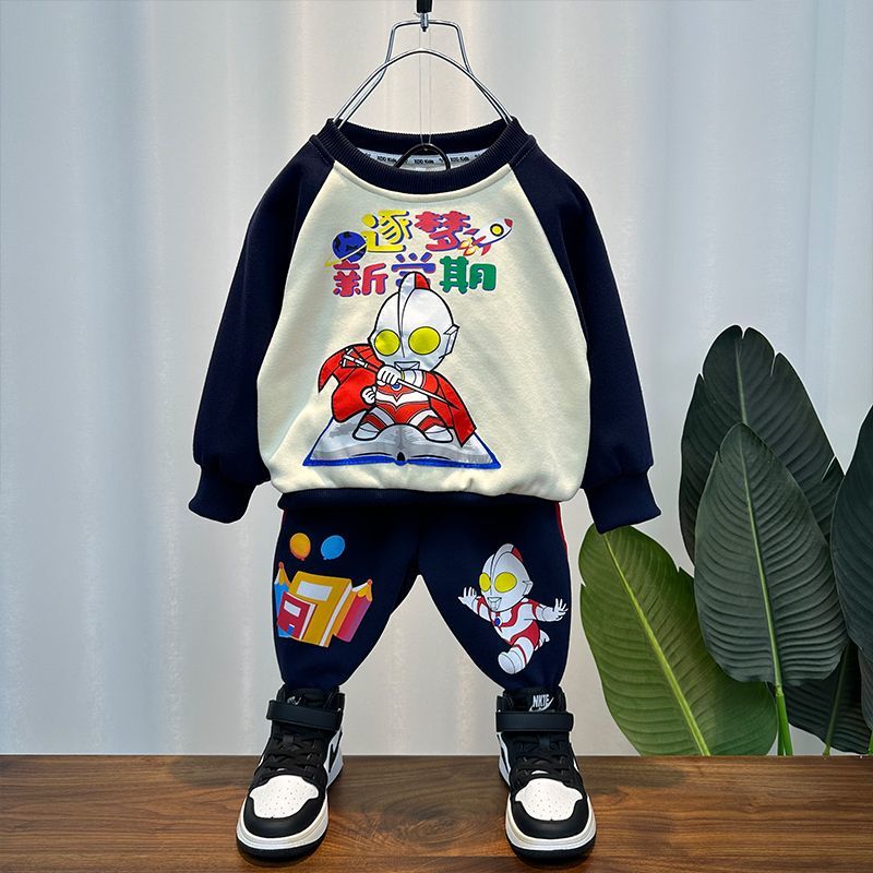 奧特運動套裝男童衣服2023新款兒童裝秋季帥氣衛衣寶寶潮牌兩件套
