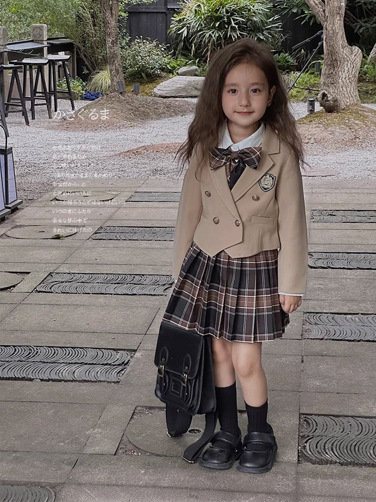 女童秋装套装2023新款时尚爆款儿童秋季洋气学院风jk裙制服三件套
