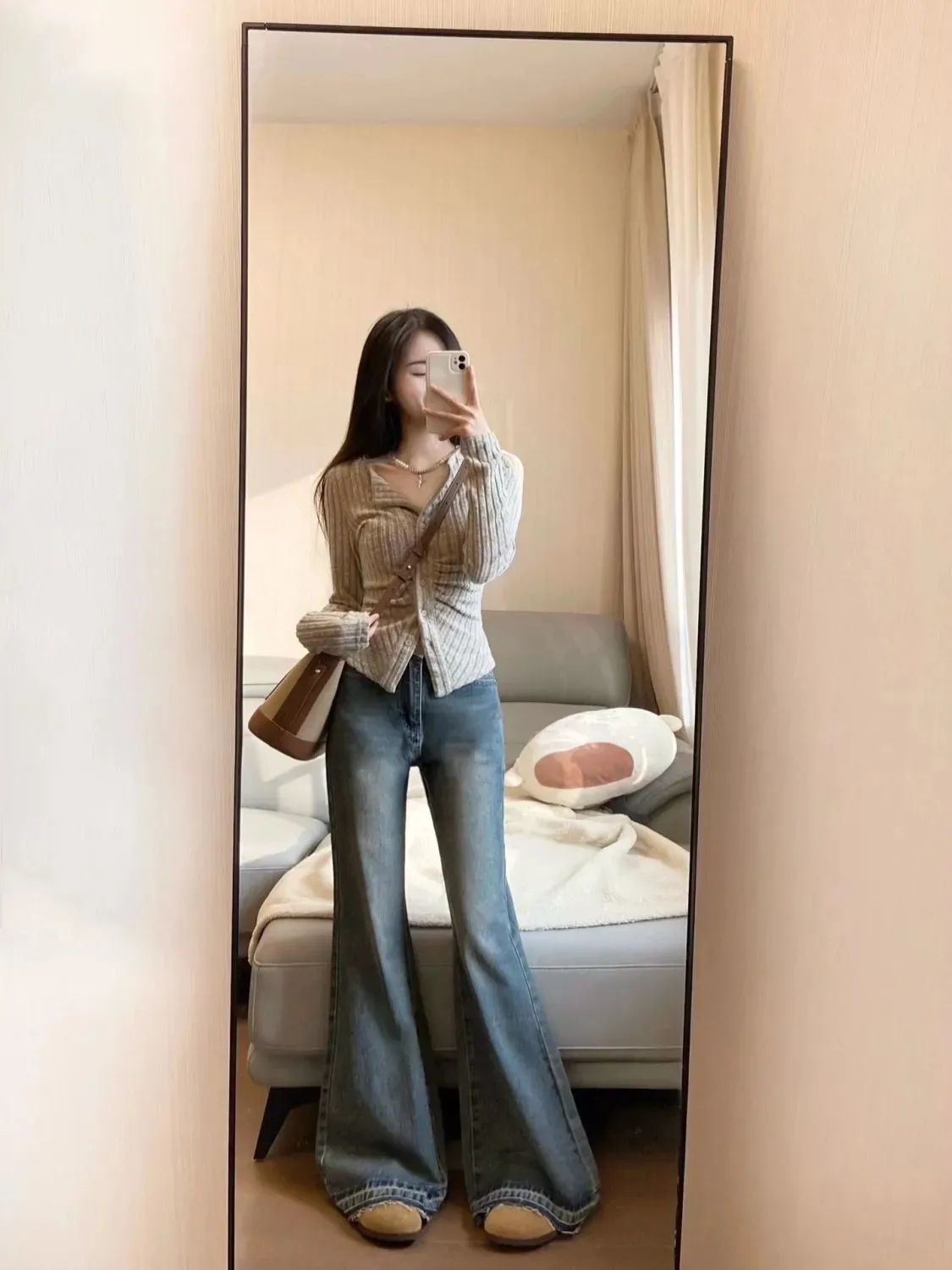 美式復古辣妹低腰微喇叭牛仔褲女設計感小眾毛邊顯瘦拖地馬蹄褲子