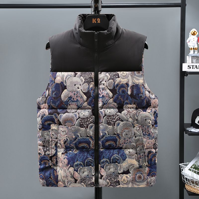 Outdoor Down Cotton Vest Men's Autumn And Winter New Coat High-end Trend Color Matching Stand-up Collar Outer Wear Foreign Gas Cotton Vest Tide_voghion.com