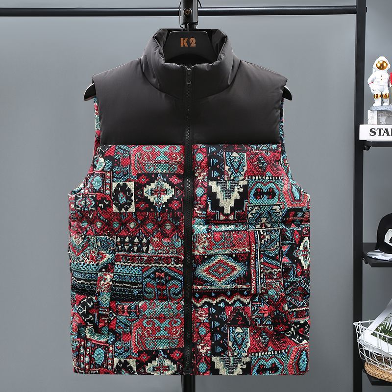 Outdoor Down Cotton Vest Men's Autumn And Winter New Coat High-end Trend Color Matching Stand-up Collar Outer Wear Foreign Gas Cotton Vest Tide_voghion.com