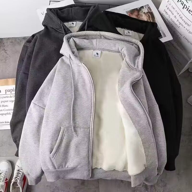 Autunno e inverno grande maglione solido cardigan da uomo e da donna con cerniera felpa con cappuccio peluche studente Top Sports edizione coreana_voghion.com
