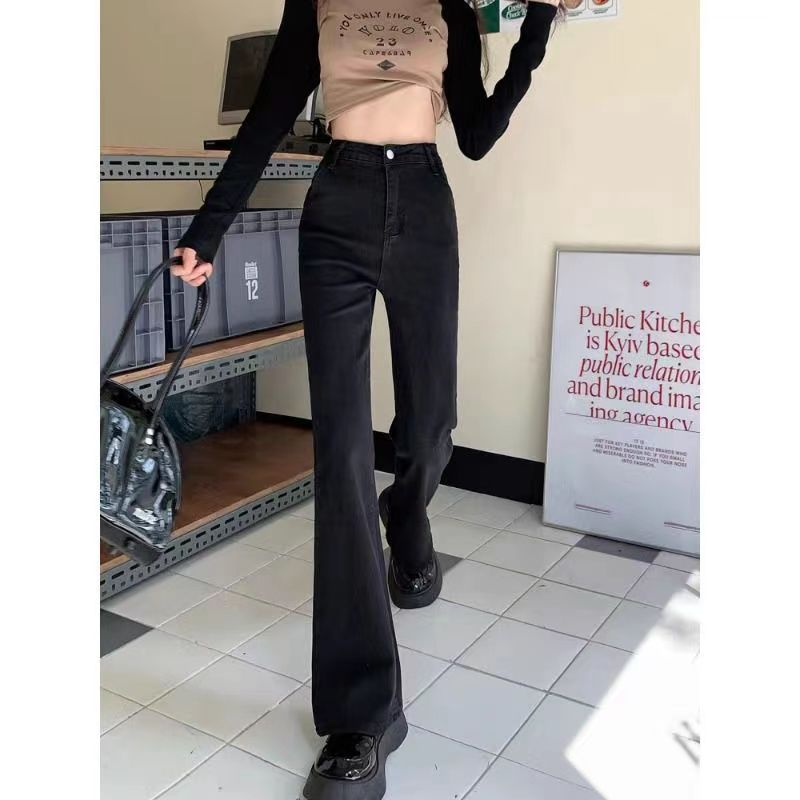 秋冬季黑色微喇叭牛仔褲女拖地加長款修身顯瘦百搭水洗彈力馬蹄潮