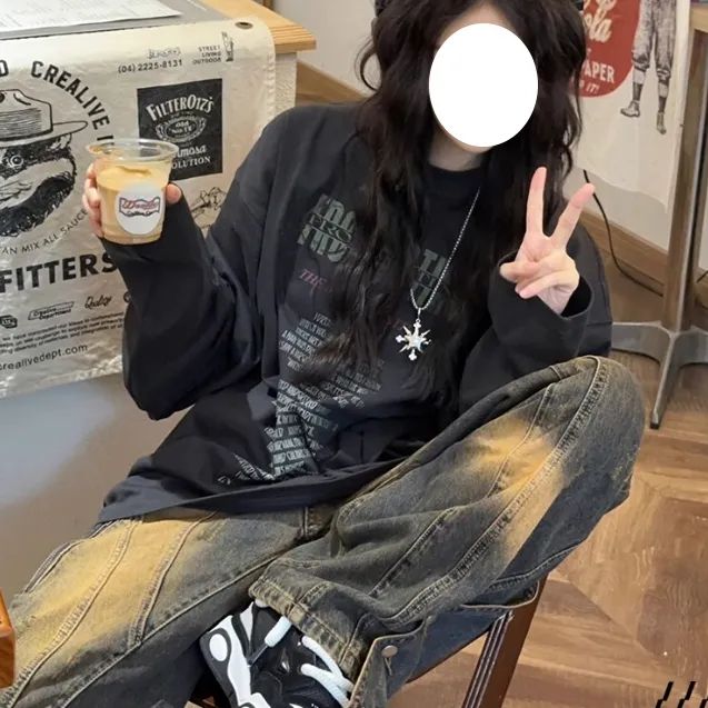 2023年美式復古長袖t恤女早秋字母印花韓版寬鬆上衣oversize潮