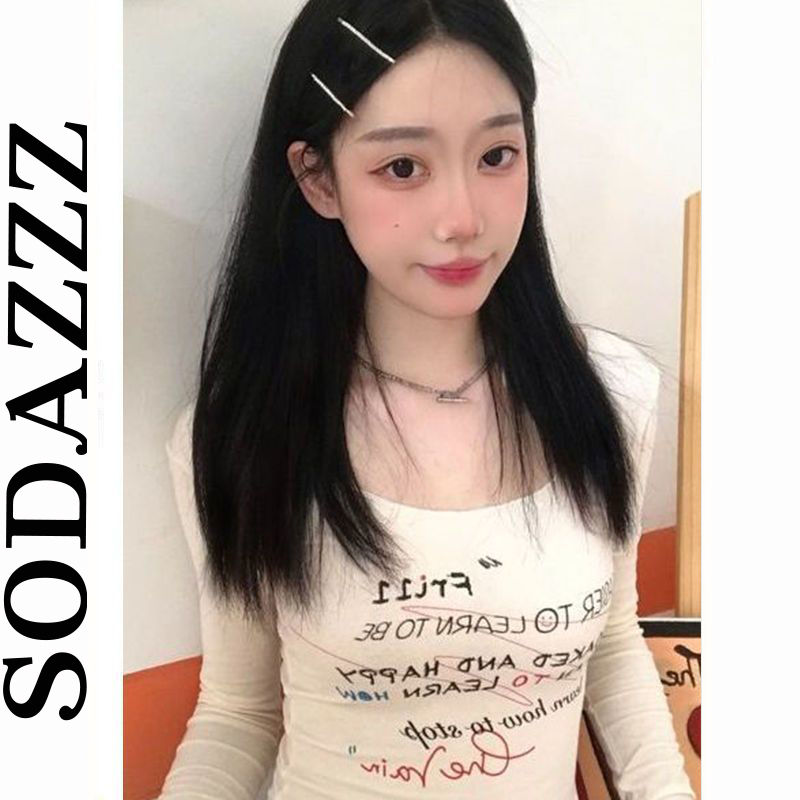 美式復古正肩長袖t恤女ins潮設計感小眾春秋內搭修身顯瘦辣妹上衣