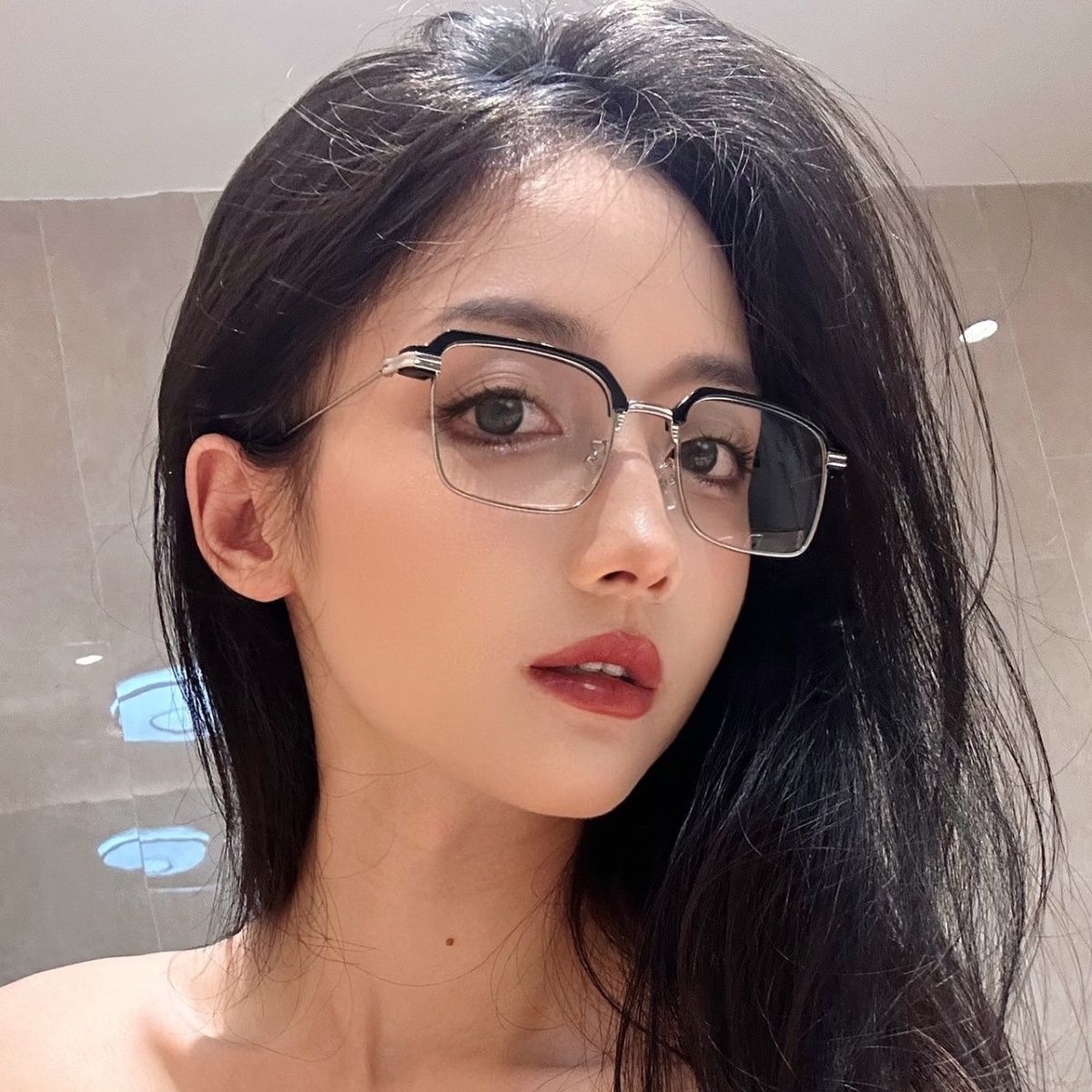 顯白斯文黑色半框近視眼鏡女可配度數大臉高級感素顏神器顯臉小男
