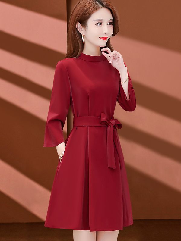 红色连衣裙春秋新款小个子气质名媛高端奢华喜婆婆婚宴装礼服裙子