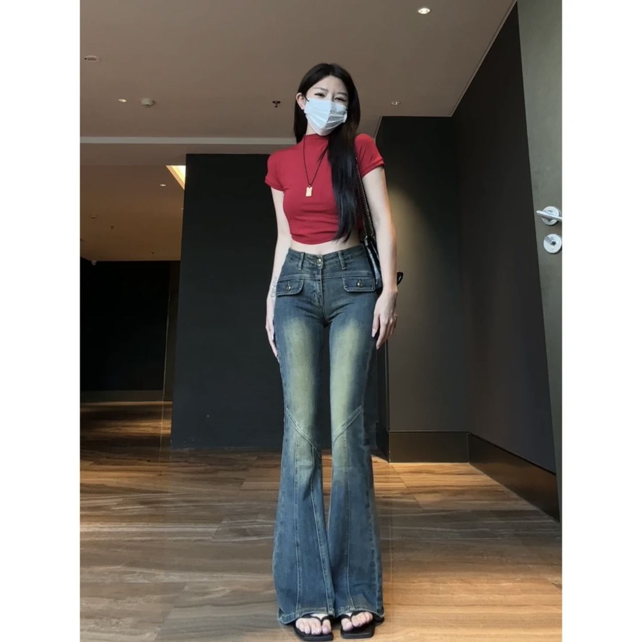 復古微喇牛仔褲女2023早秋新款顯高小眾設計感高腰顯瘦喇叭褲子潮