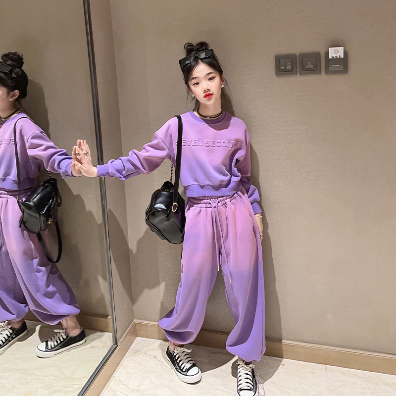 女童秋季時尚套裝2023新款春秋多巴胺顯白兩件套大童女孩洋氣童裝