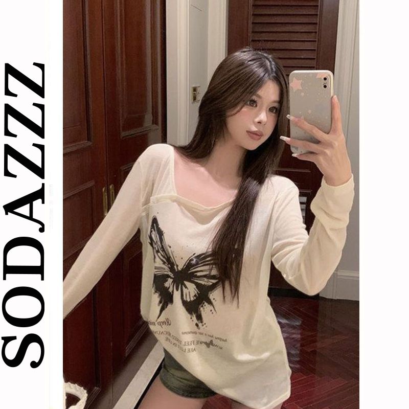 t恤女美式甜酷辣妹風獨特蝴蝶印花設計感夏季新款慵懶風長袖上衣