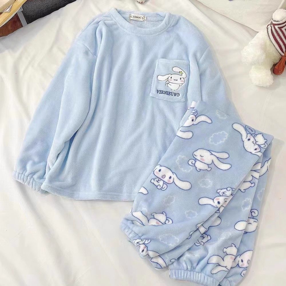 睡衣女冬季加絨加厚珊瑚絨ins風新款春秋法蘭絨保暖家居服套裝
