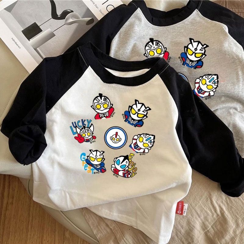 Children's clothing boys' long-sleeved tops  spring and autumn new style loose round neck children's 100% cotton t-shirt