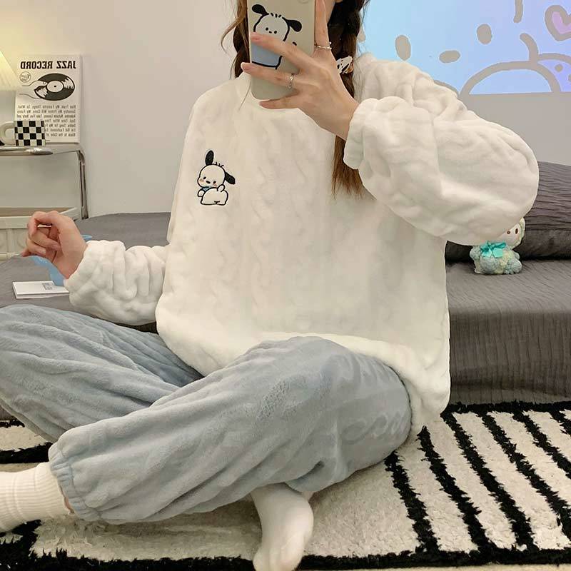 珊瑚絨睡衣女款秋冬季長袖加絨加厚法蘭絨冬天甜美可愛家居服套裝