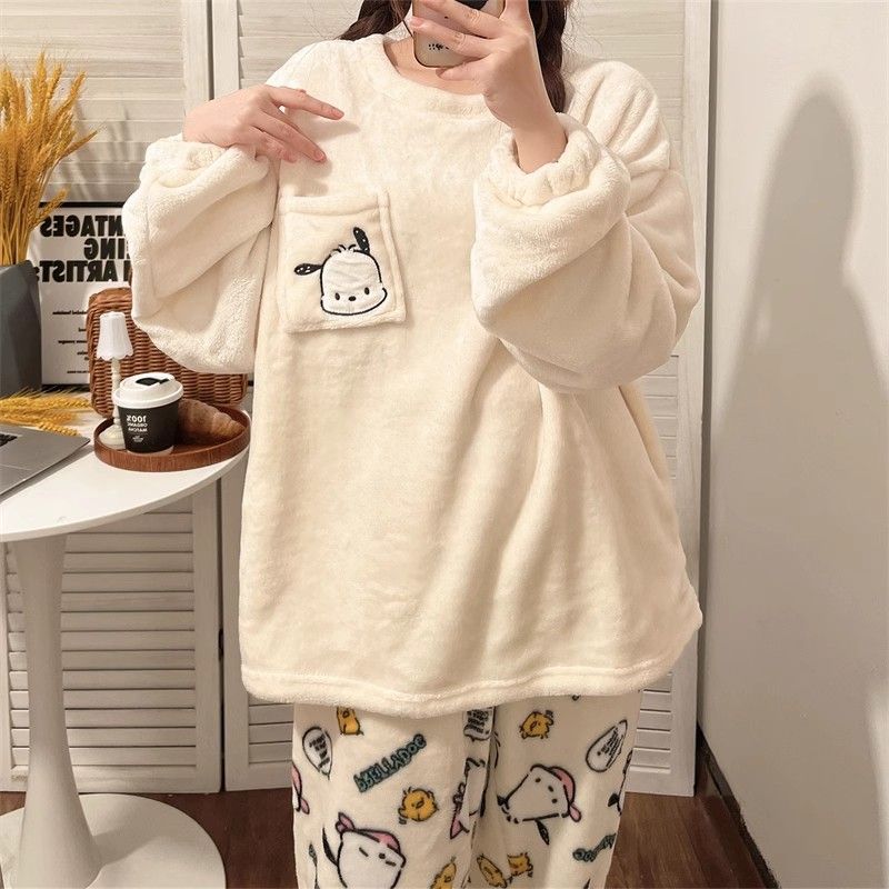 珊瑚絨睡衣女秋冬款加絨加厚保暖網紅新款套裝大碼冬法蘭絨家居服