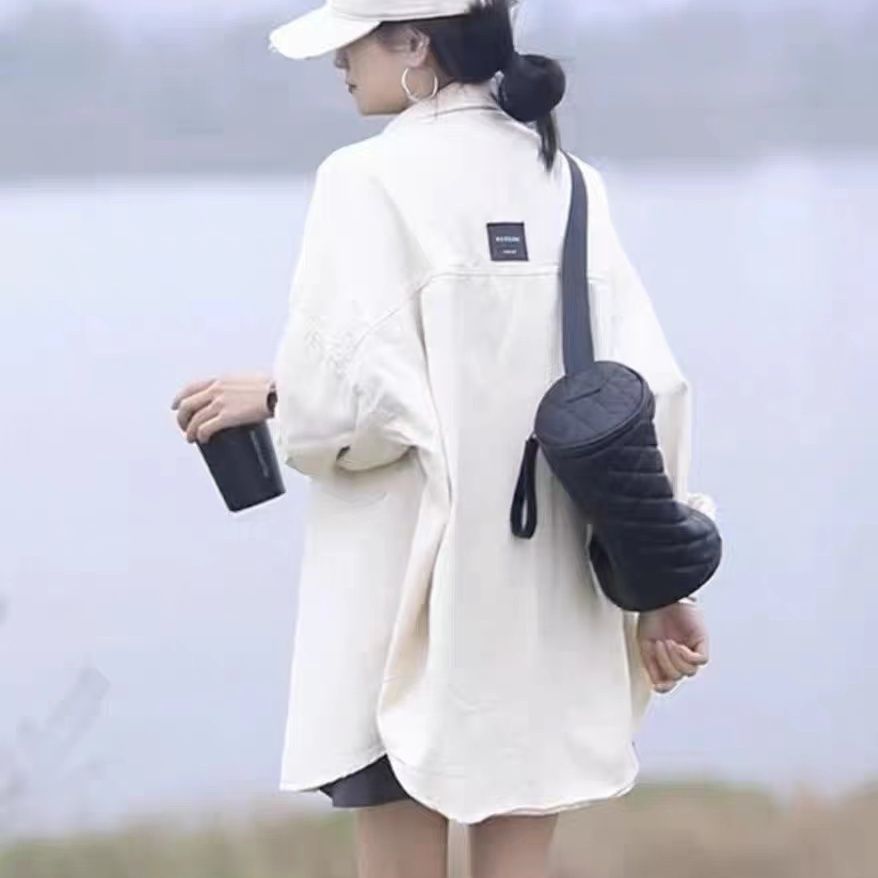 Retro Hong Kong style denim shirt jacket women's thin spring and autumn 2023 new casual loose slim mid-length top