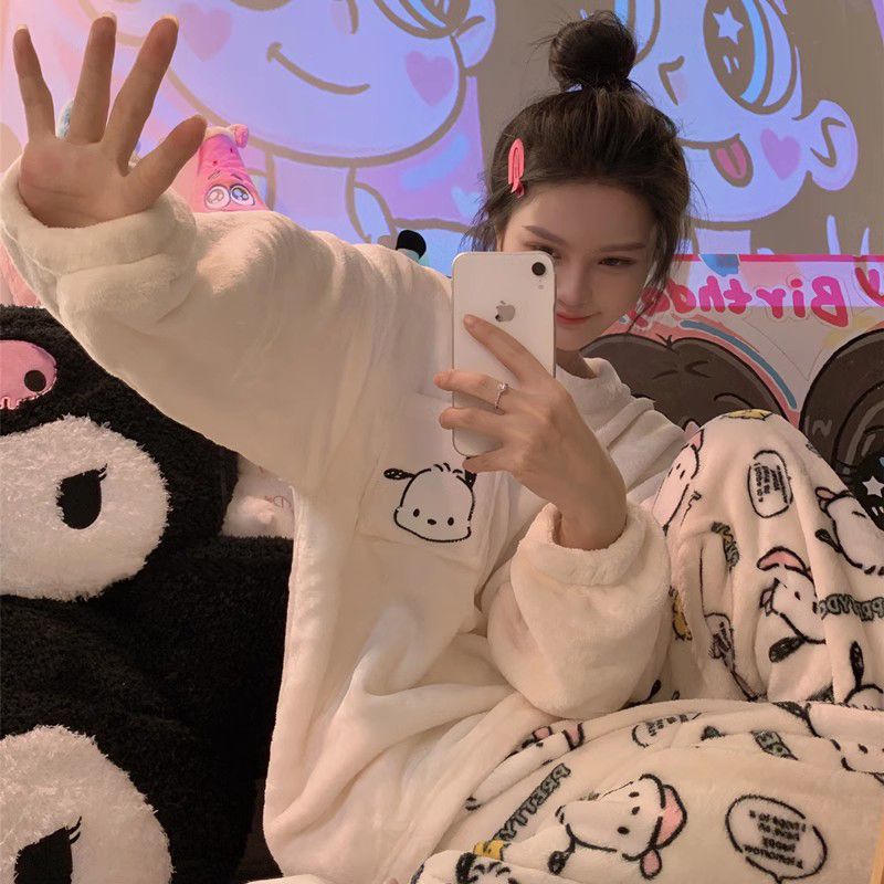 珊瑚絨睡衣女秋冬加厚加絨長袖套裝冬季暖暖法蘭絨卡通家居服冬天