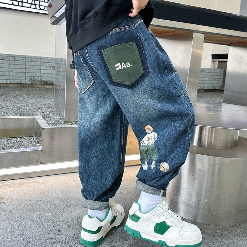 Boys' pants, jeans, spring and autumn 23 new styles, medium and large children's autumn casual trousers, boys' fashionable trend
