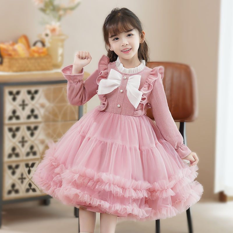 New autumn and winter girls' dress, thickened velvet, loose version, fluffy princess dress