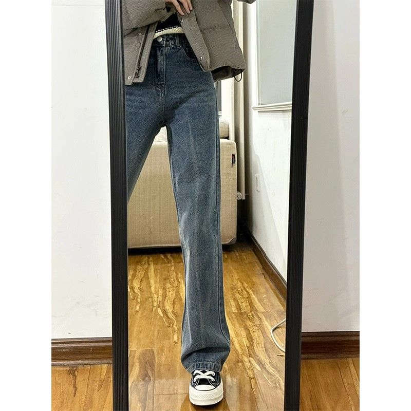 梨形身材直筒牛仔褲女春秋新款大碼胖MM高腰顯瘦窄版寬鬆闊腿長褲