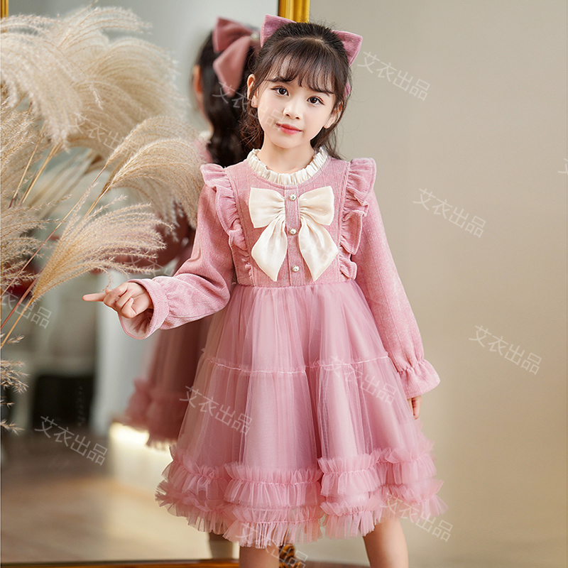 Children's autumn and winter dress spliced ​​mesh tutu skirt fairy style