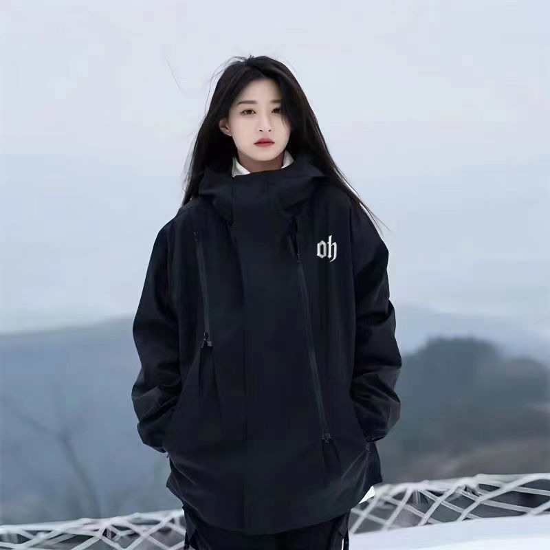 潮牌戶外防風防水工裝夾克ins美式連帽衝鋒衣外套男女寬鬆情侶衣