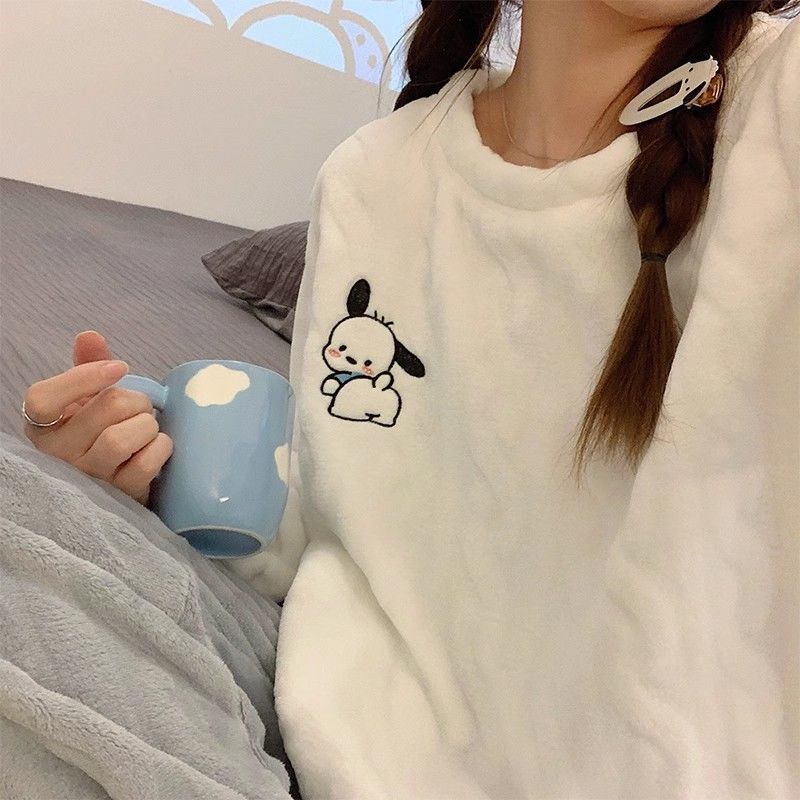 2023年冬季新款珊瑚絨睡衣女秋冬加厚加絨家居服可外穿法蘭絨套裝