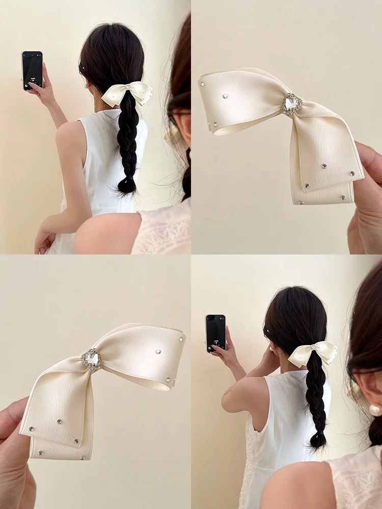 Sweet and gentle girl's shiny diamond bow hairpin duckbill clip bangs side clip back head hairpin niche hair accessories