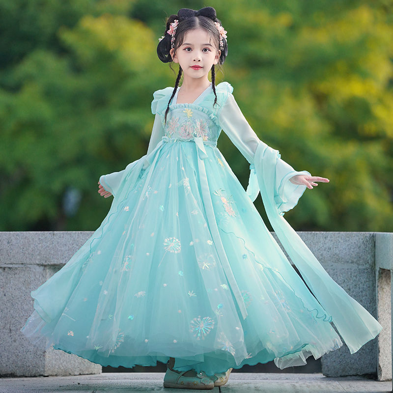 中秋節漢服兒童女秋季新款2023古風唐裝女孩中國風連衣裙女童唐裝
