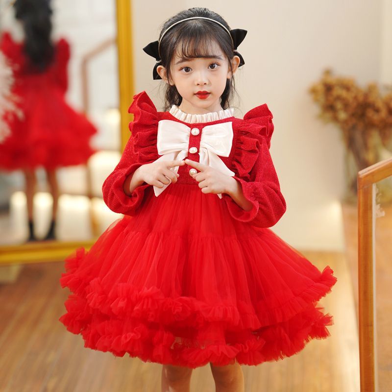 New winter girls' dresses, autumn and winter new velvet children's girls' long-sleeved princess dresses, autumn clothes