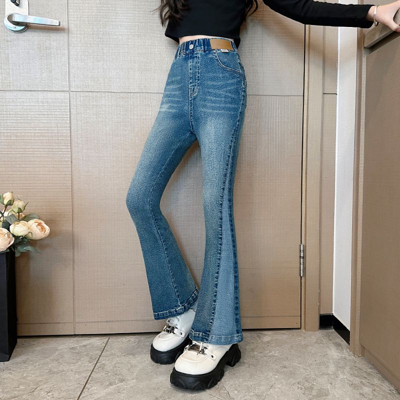 Girls' bootcut jeans student version stretch pants spring and autumn new style bell bottoms children's girls medium and large children's high waist