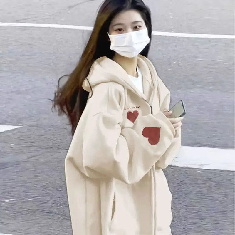 秋季純棉加絨衛衣外套女春秋薄款2023新款oversize拉鏈開衫小個子