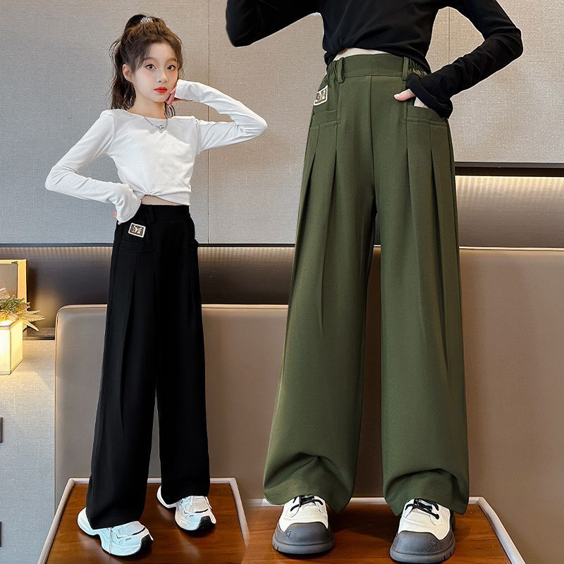女童褲子春秋季2023新款洋氣寬鬆西服褲百搭直筒褲兒童秋裝闊腿褲