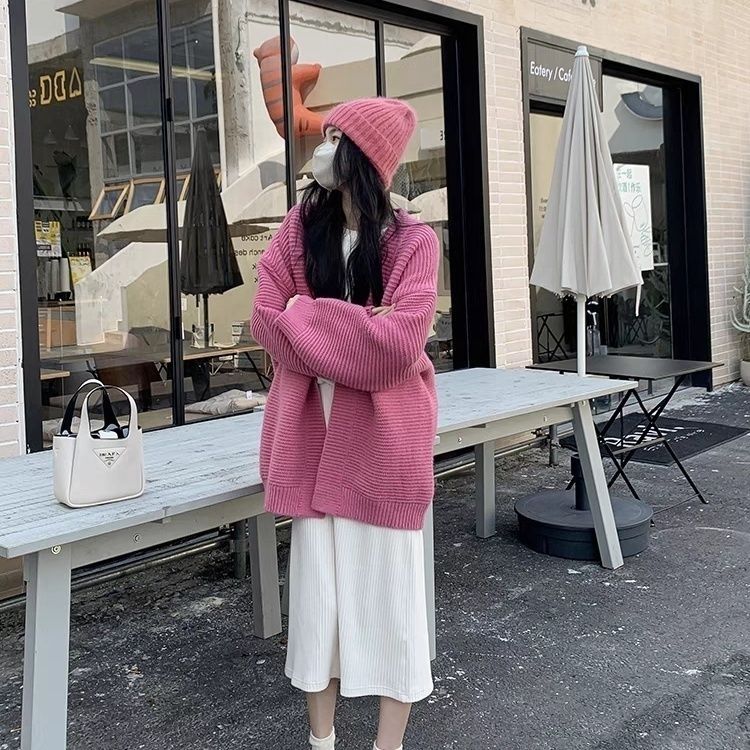 高級感V領毛衣外套女開衫秋冬新款韓系寬鬆慵懶風針織上衣女裝潮