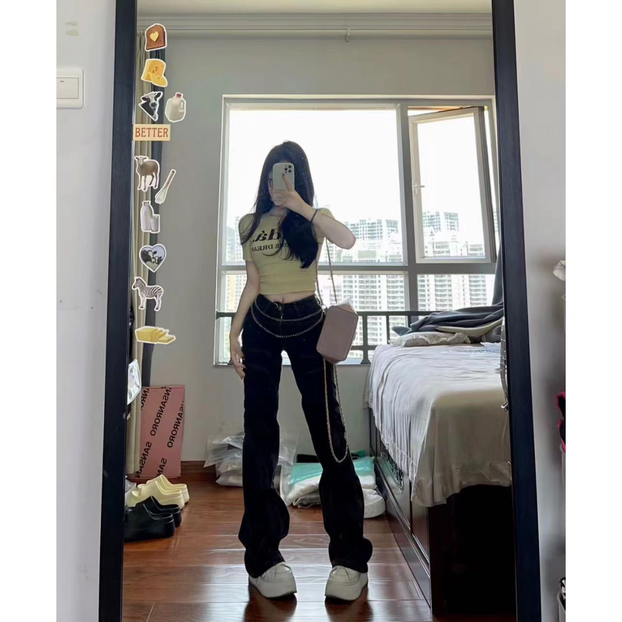 秋冬季黑色微喇叭牛仔褲女拖地加長褲顯瘦修身百搭彈力馬蹄褲潮流