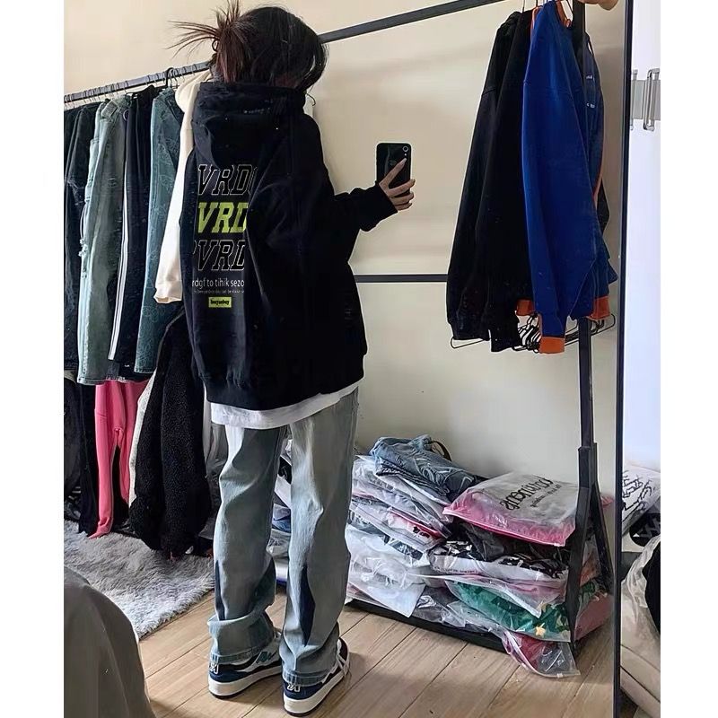 美式復古連帽衛衣女春秋薄款oversize潮牌小眾設計感2023新款爆款