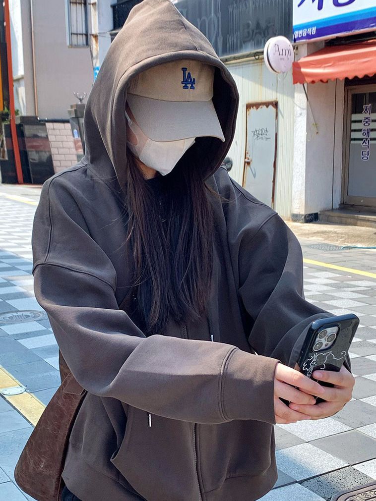 【韓妹狙擊】純色寬鬆顯瘦百搭休閒連帽衛衣女開衫外套2023新款秋