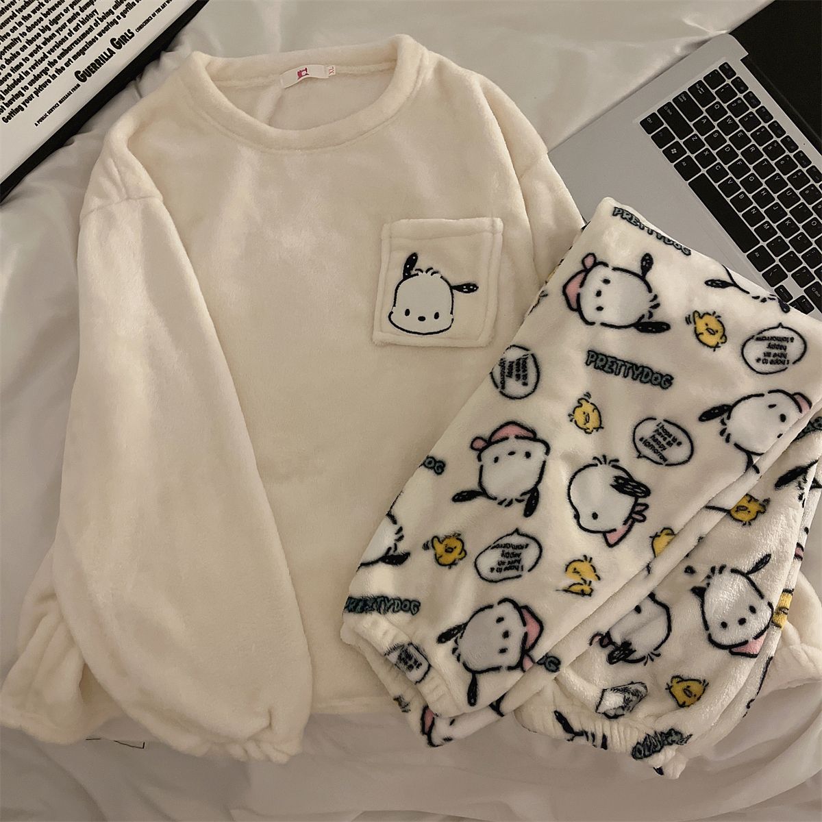 珊瑚絨睡衣女2023年冬季新款加厚加絨甜美可愛法蘭絨家居服套裝