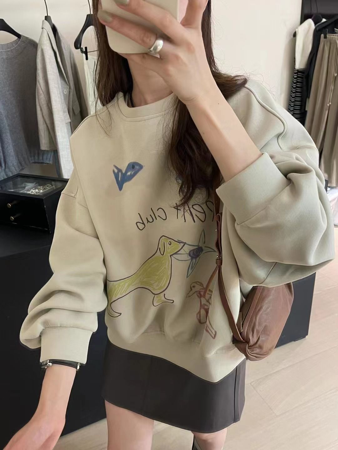 2023年趣味卡通印花慵懶風寬鬆套頭衛衣女早秋韓版休閒百搭上衣