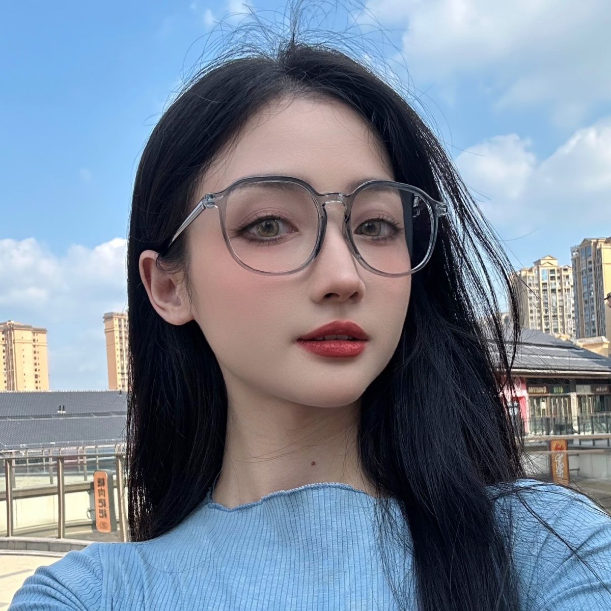 搶鏡冰透椰子灰近視眼鏡框女清冷防藍光可配度數素顏透明眼睛大框
