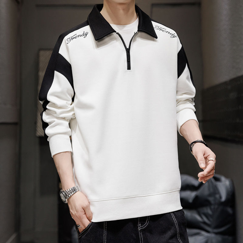 秋季長袖t恤男士polo衫薄款翻領上衣服寬鬆大碼外套春秋男裝衛衣