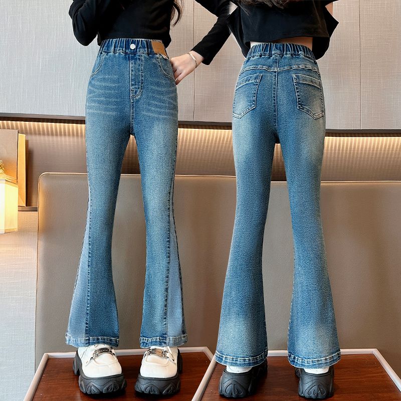 Girls' bootcut jeans student version stretch pants spring and autumn new style bell bottoms children's girls medium and large children's high waist