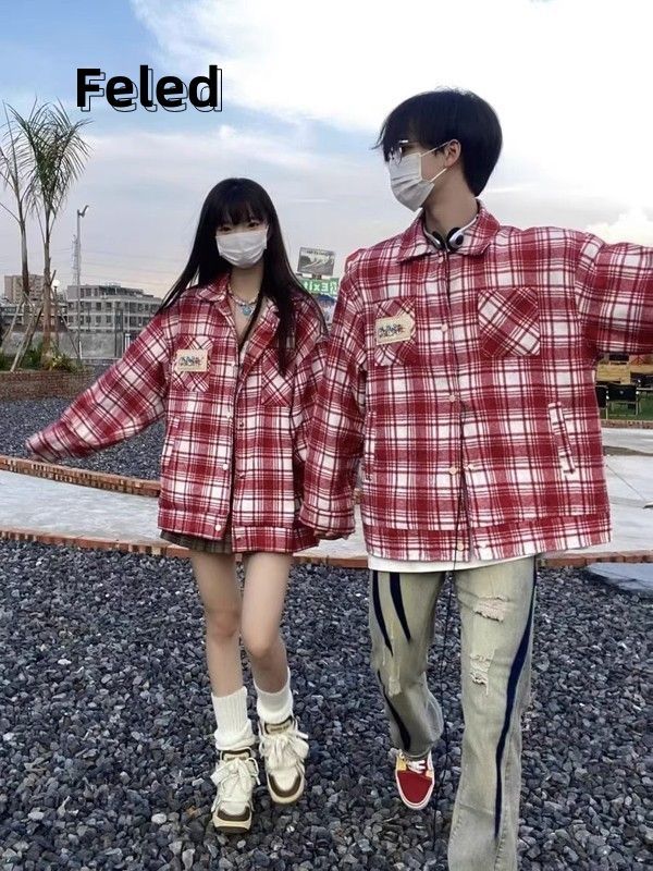 飛拉丹頓秋季美式復古拼色設計感襯衫男女情侶寬鬆休閒百搭上衣
